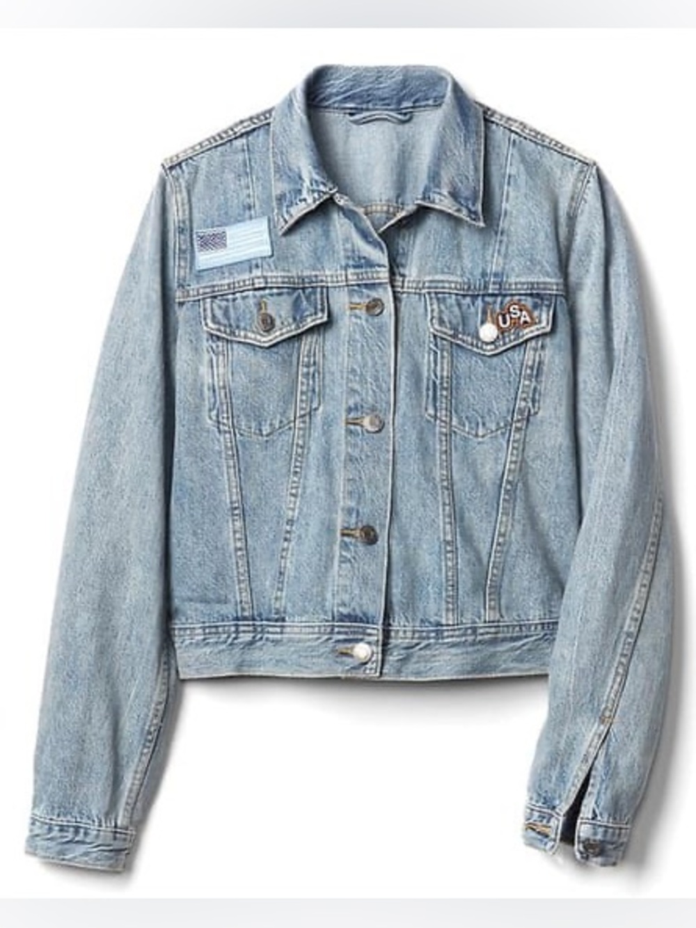 Gap 1969 Light Wash USA Patch Denim Jacket, size M, NWOT